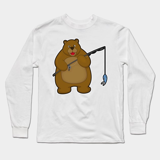 Bear at Fishing with Fishing rod & Fish Long Sleeve T-Shirt by Markus Schnabel